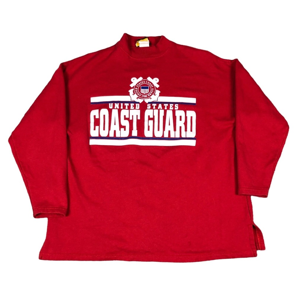 Vintage 90s United States Coast Guard Red Mockneck Sweatshirt Adult Size XL